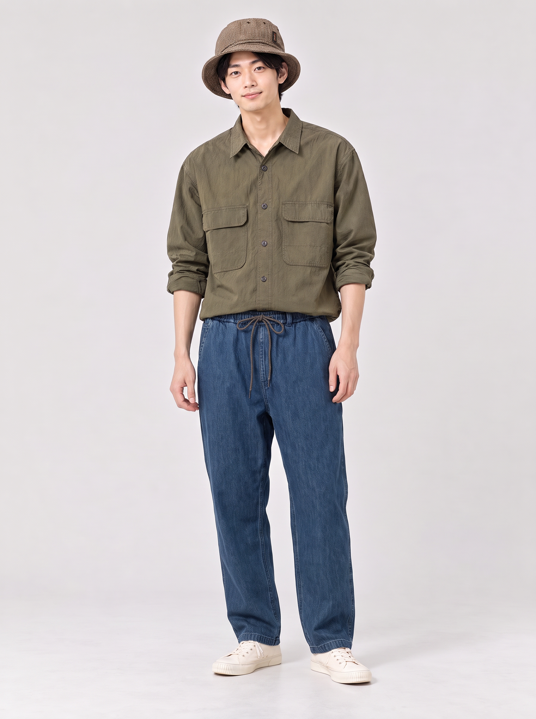 ROKX DENIM STRINGS MID INDIGO AI 모델 착용 이미지