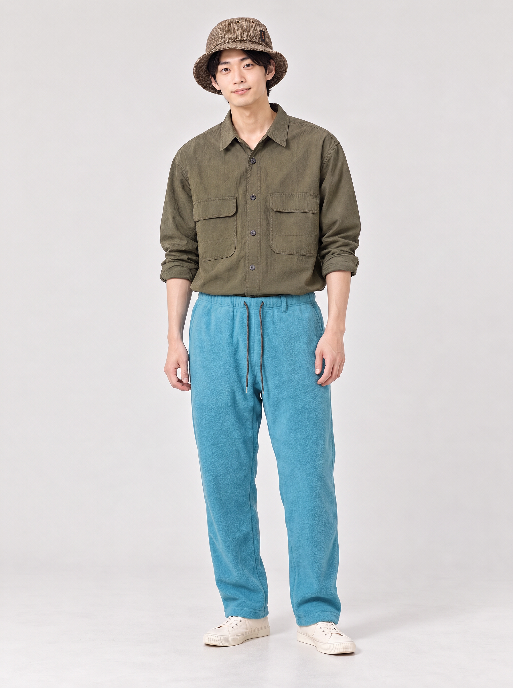 ROKX FLEECE STRINGS TURQUOISE AI 모델 착용 이미지